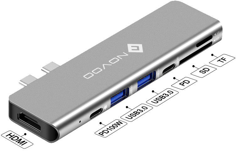 Buy Novoo 7-in-2 USB-C Hub with 2 USB 3.0 Port, 2 USB-C PD Port, SD Card and  microSD Card Slot, HDMI Port, Dark Grey Online at Best Prices in India -  JioMart.