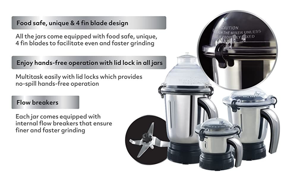 Buy Usha Maximus Plus 800 Watt Mixer Grinder with 4 Stainless Steel Jar