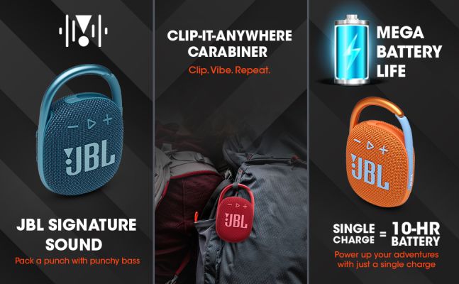 Buy JBL Clip 4 Ultra-Portable IP67 Waterproof & Dustproof Bluetooth Speaker  with Upto 10 Hours Playtime (Without Mic, Blue/Pink) Integrated with  Redesigned Carabiner at Reliance Digital