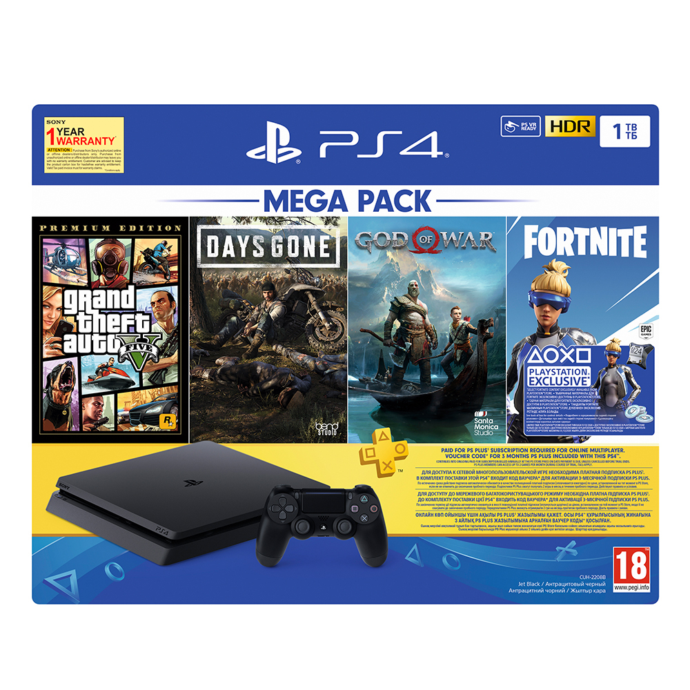 Buy Sony Ps4 1tb Slim Bundled With Gta V Grand Theft Auto Five Days Gone God Of War Fortinite 3month Psn Membership At Reliance Digital