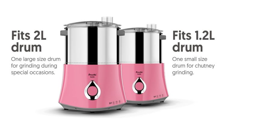 preethi iconic 2 litre table top wet grinder with bi-directional grinding technology (pink)