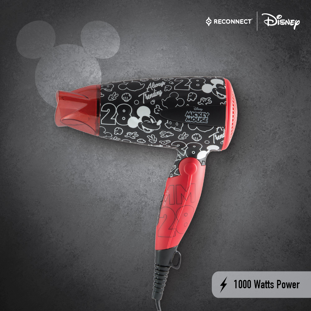Buy Reconnect Mickey 1000W Hair Dryer with Blow Dry Concentrator  (Detachable), 2-Speed/2-Heat Control, Thermo Protection, Foldable Handle,   Power Cord, 2 Years Warranty at Reliance Digital