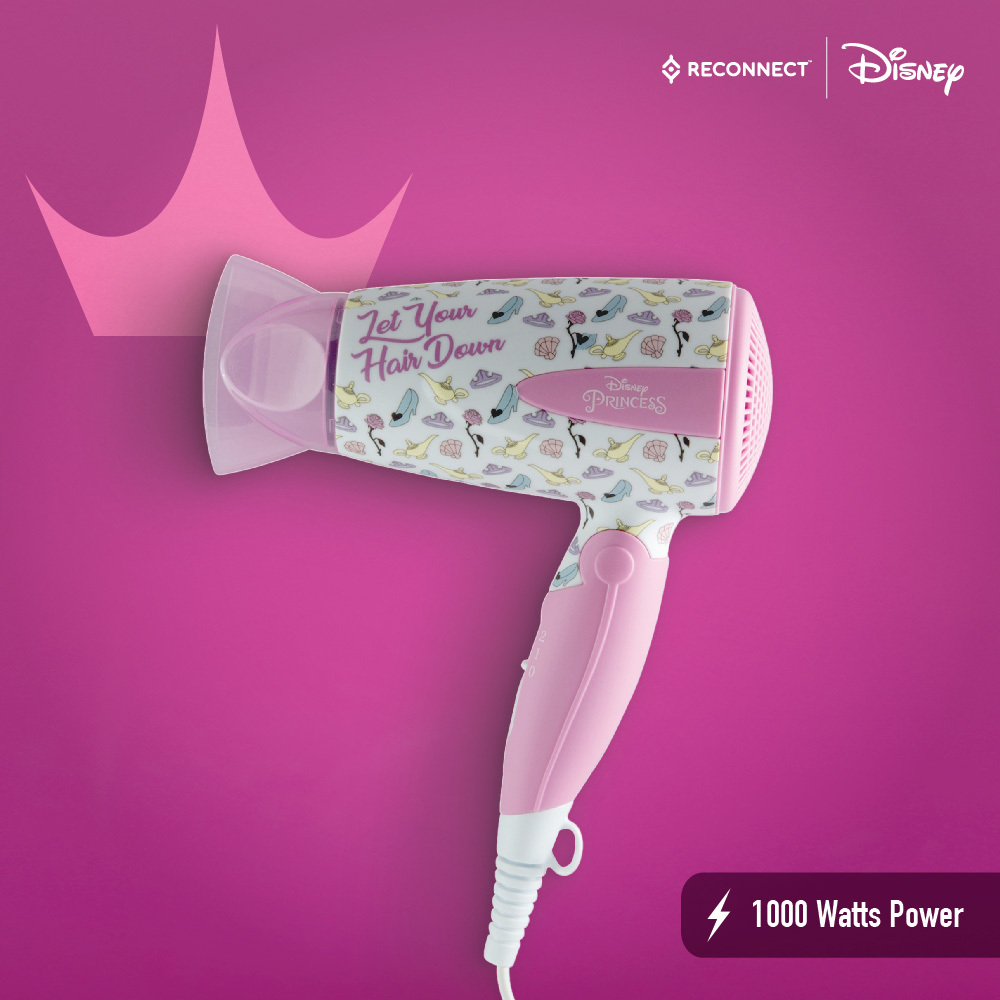 Buy Reconnect Disney Princess 1000W Hair Dryer with Blow Dry Concentrator  (Detachable), 2-Speed/2-Heat Control, Thermo Protection, Foldable Handle,   Power Cord, 2 Years Warranty at Reliance Digital