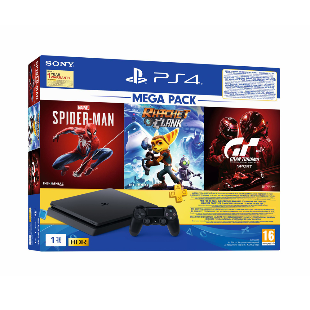 Buy Sony PS4 1TB Slim Console Bundled with Spider-Man/Grand Tourist Sport/ Ratchet & Clank (3 Months PlayStation Network Subscription) at Reliance Digital