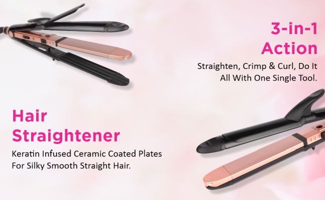 Buy Vega Keratin 3 in 1 Hair Styler with Straightener, Curler and Crimper,  Rose Gold at Reliance Digital