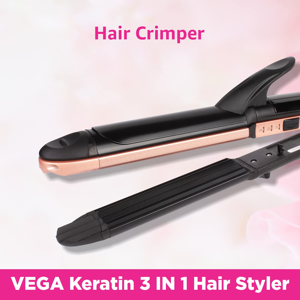 Buy Vega Keratin 3 in 1 Hair Styler with Straightener, Curler and Crimper,  Rose Gold at Reliance Digital