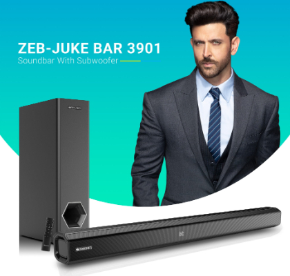 Zebronics Zeb-JUKE BAR 3901 80 Watts Soundbar with Powerful Dual Drivers and subwoofer Supports Bluetooth, AUX, HDMI (ARC), Coaxial IN