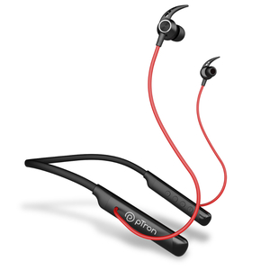pTron Earphone InTunes Ultra Bluetooth Neckband, Upto 60 Hours of playtime, 10mm Dynamic Drivers, Bluetooth v5.2, Voice Assistant Support, Type-C Fast Charging, Dual Device Pairing, Black &amp; Red